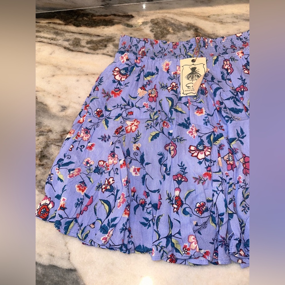 NWT Easel Size Small Floral Blue Bubble Boho Pull On Stretchy Skirt - Picture 3 of 9